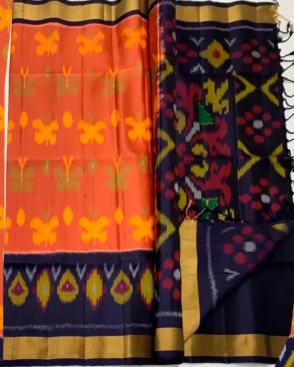 Orange_Silk_Traditional_Ikkat_Saree_For_Women