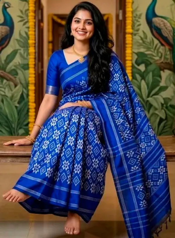 Blue_Silk_Traditional_Ikat_Printed_Saree_For_Women