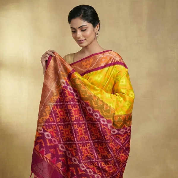 Yellow_And_Maroon_Silk_Woven_Pallu_Saree_For_Women