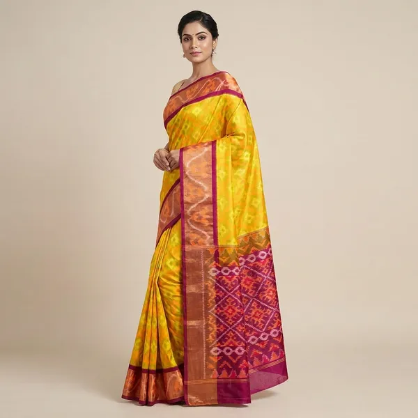 Yellow_And_Maroon_Silk_Woven_Pallu_Saree_For_Women