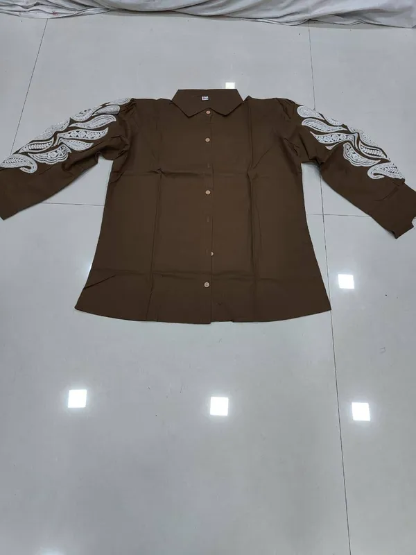 Brown_Dabu_Cotton_Embroidered_Shirt_For_Women