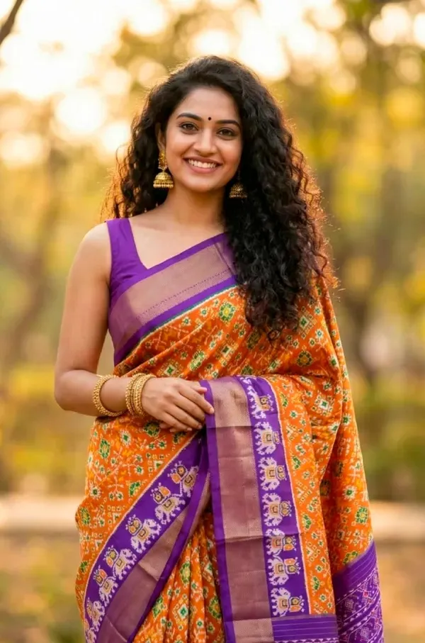 Orange_And_Purple_Silk_And_Zari_Work_Saree_For_Women