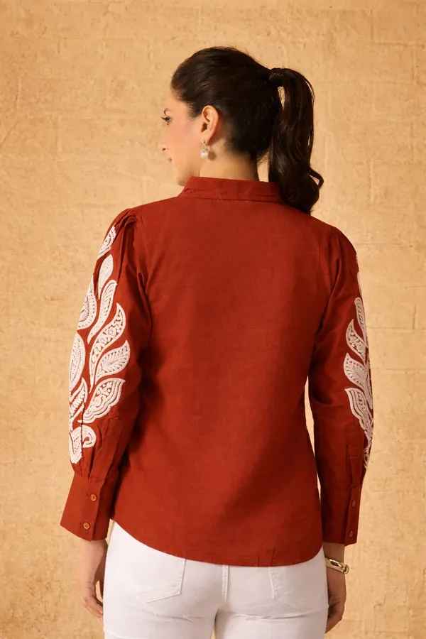 Maroon_Cotton_Embroidered_Shirt_For_Women