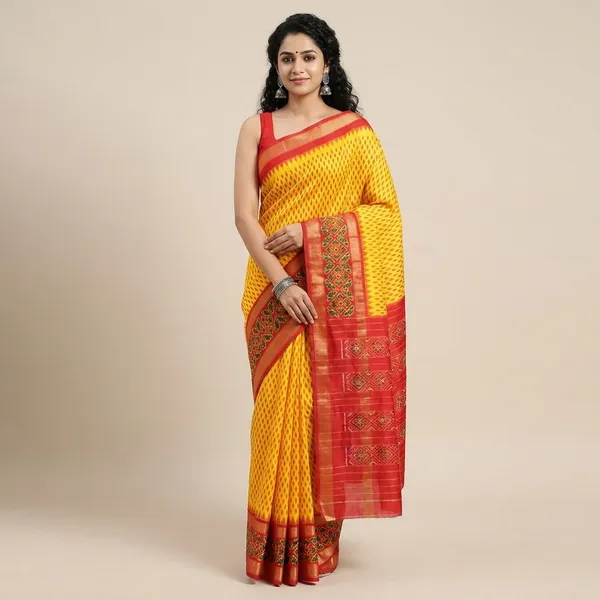 Yellow_And_Red_Silk_Embroidered_Pallu_Saree_For_Women