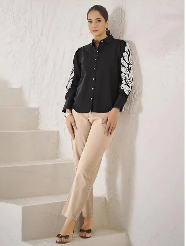 Black_Cotton_Embroidered_Premium_And_Elegant_Shirt_For_Women