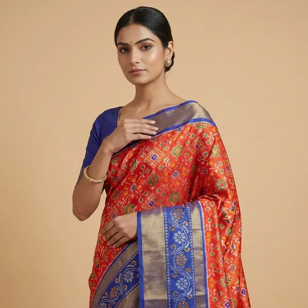 Orange_And_Blue_Traditional_Patola_Silk_Saree_For_Women