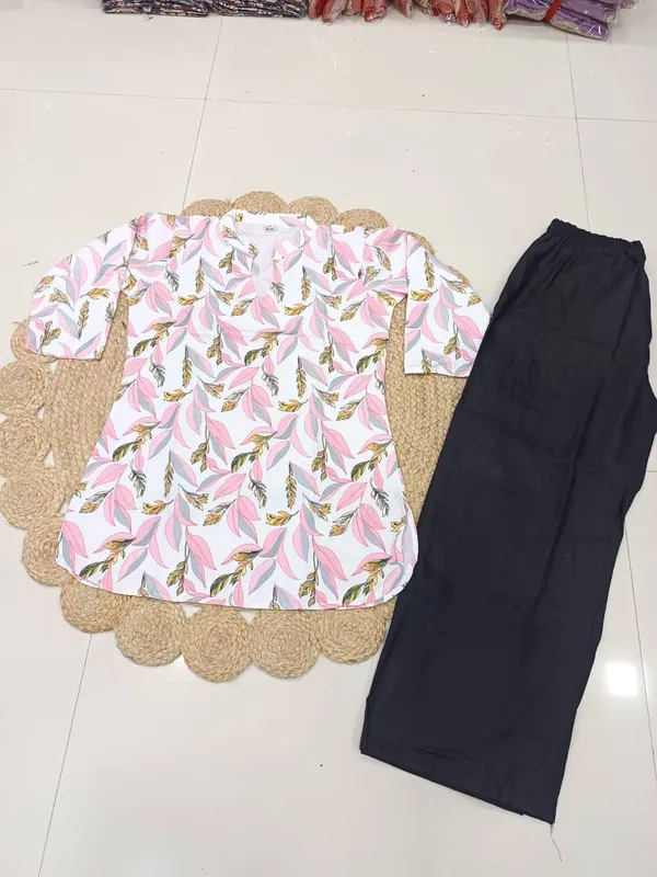 White_And_Black_Rayon_Printed_Top_And_Pants_Set_For_Women
