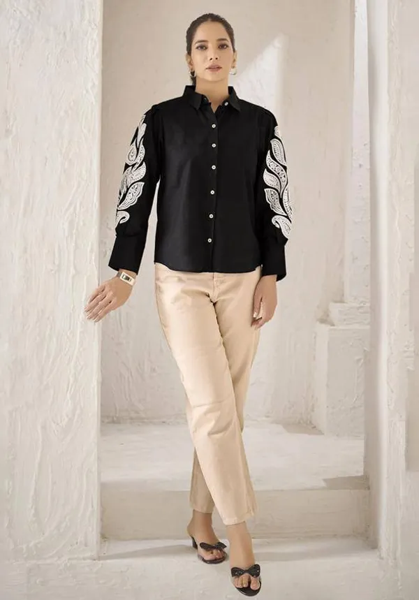 Black_Cotton_Embroidered_Premium_And_Elegant_Shirt_For_Women