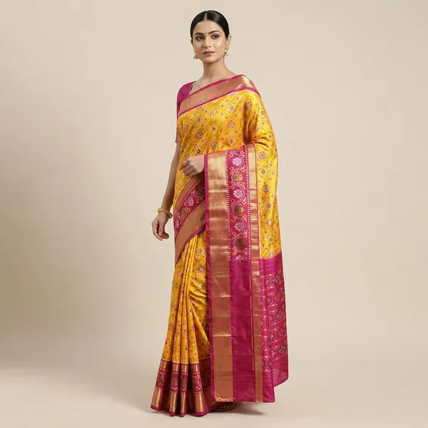 Yellow_And_Pink_Patola_Silk_Saree_For_Women