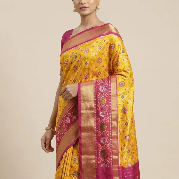 Yellow_And_Pink_Patola_Silk_Saree_For_Women