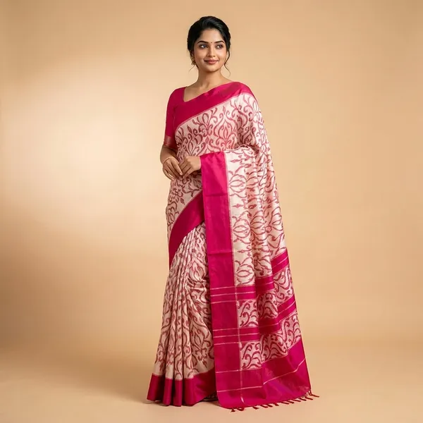 Pink_Cotton_With_Intricate_Paisley_Pattern_And_Contrast_Saree_For_Women