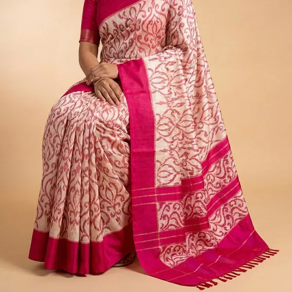 Pink_Cotton_With_Intricate_Paisley_Pattern_And_Contrast_Saree_For_Women