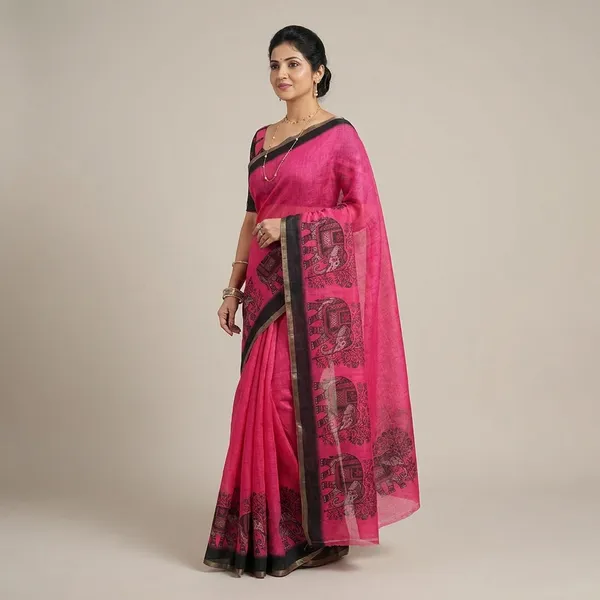 Pink_Cotton_Elephant_Print_Saree_For_Women