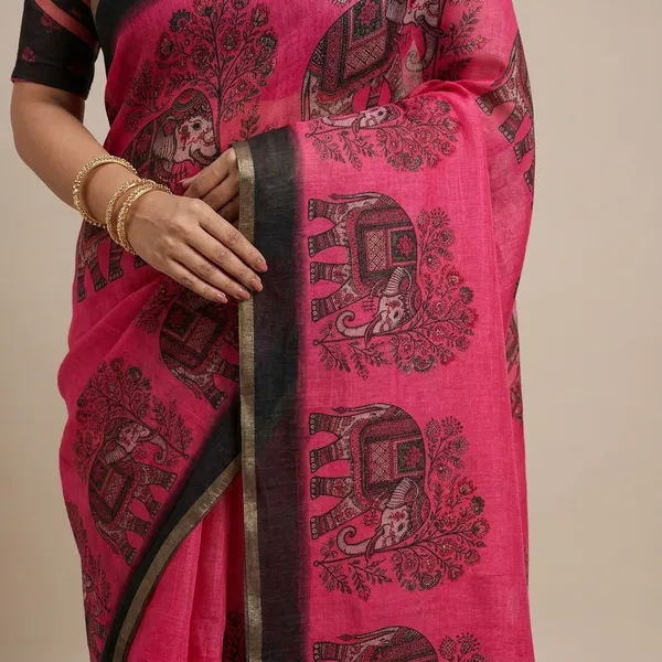 Pink_Cotton_Elephant_Print_Saree_For_Women