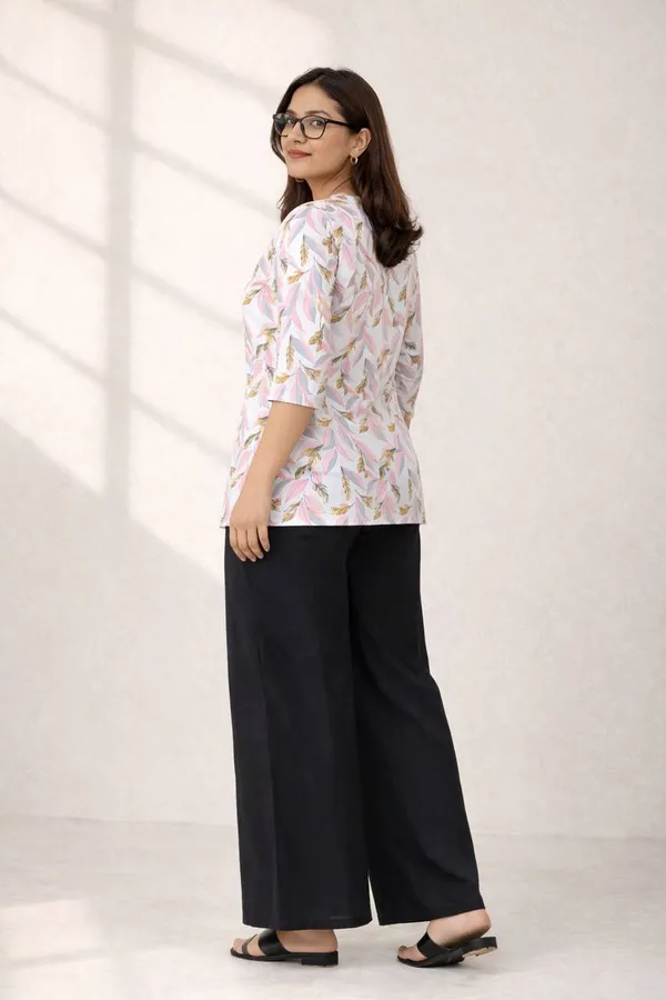 White_And_Black_Rayon_Printed_Top_And_Pants_Set_For_Women