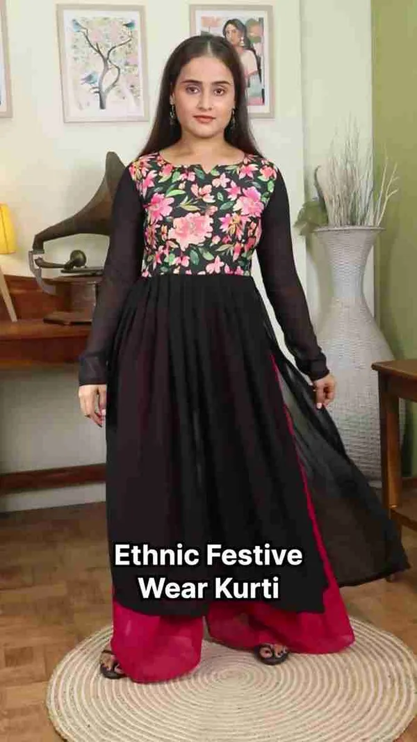 Solid_Georgette_Flared_Kurta_Multicolor