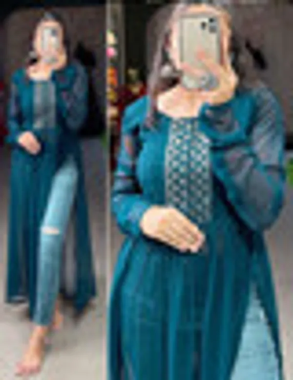 Purimaa_Women_Embroidered_Georgette_Flared_Kurta_Black