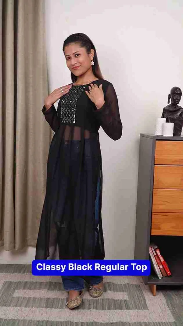 Purimaa_Women_Embroidered_Georgette_Flared_Kurta_Black