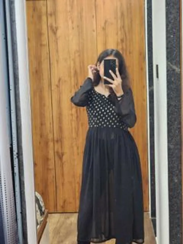 Polka_Print_Georgette_Flared_Kurta