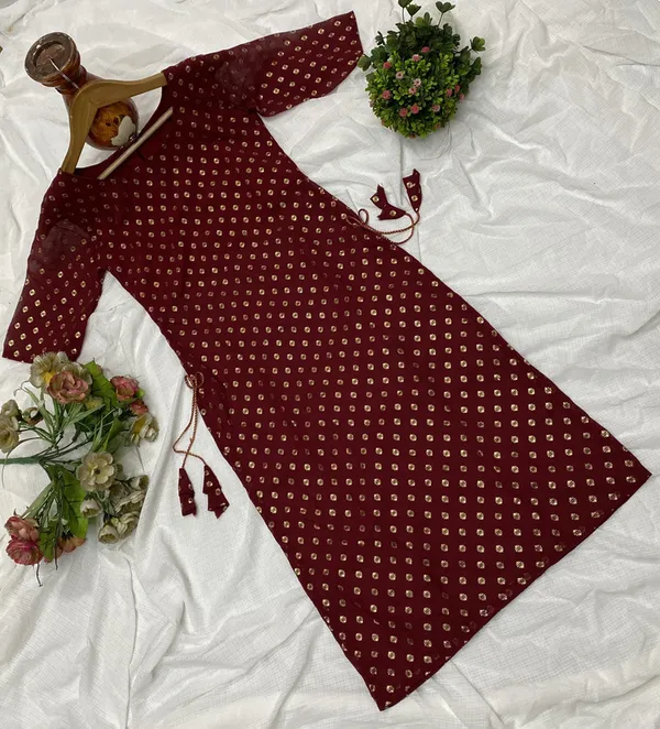 Printed_Georgette_Straight_Kurta_Maroon