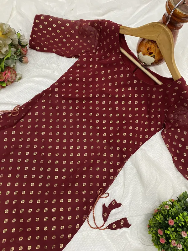 Printed_Georgette_Straight_Kurta_Maroon