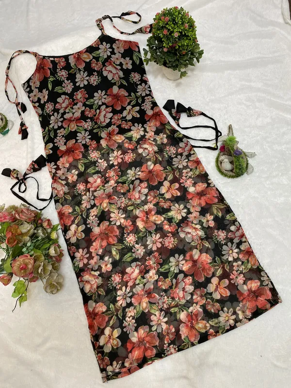 Purimaa_Women_Printed_Georgette_Trail_Cut_Kurta_Gold