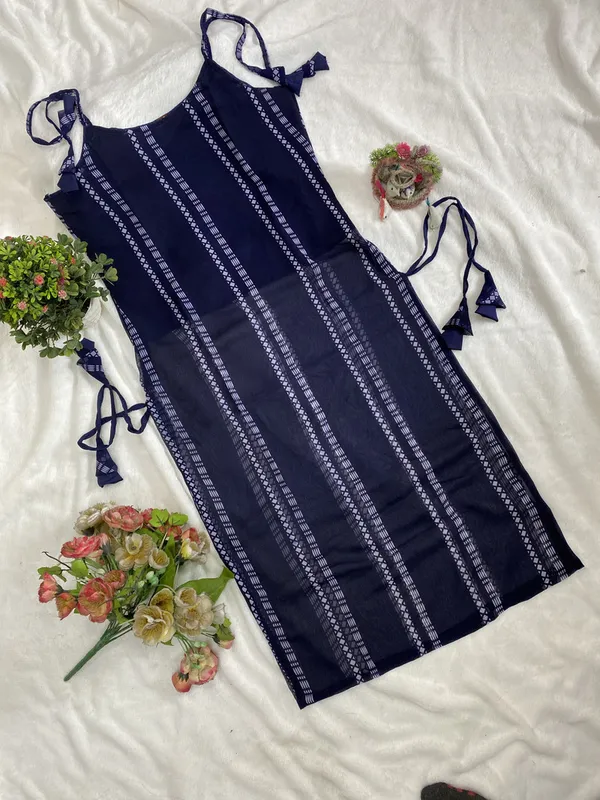 Striped_Georgette_Trail_Cut_Kurta_Dark_Blue