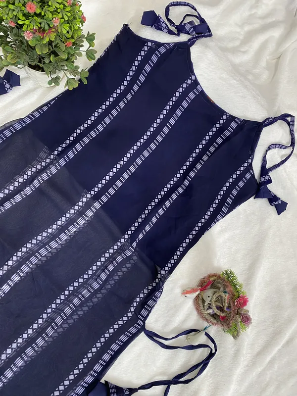 Striped_Georgette_Trail_Cut_Kurta_Dark_Blue