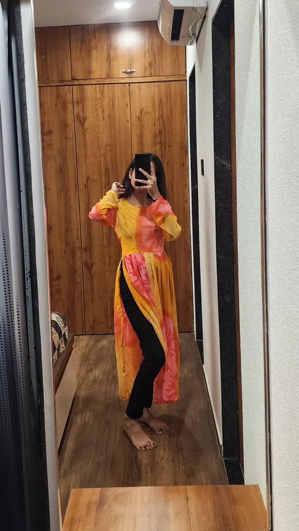 Kalamkari_Georgette_Straight_Kurta_Yellow
