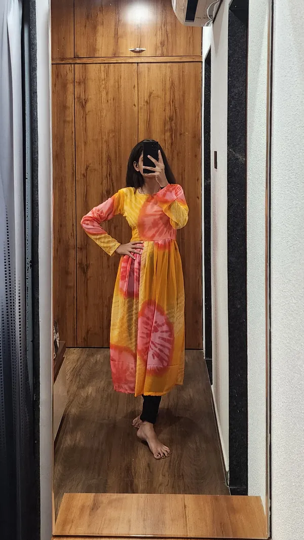 Kalamkari_Georgette_Straight_Kurta_Yellow