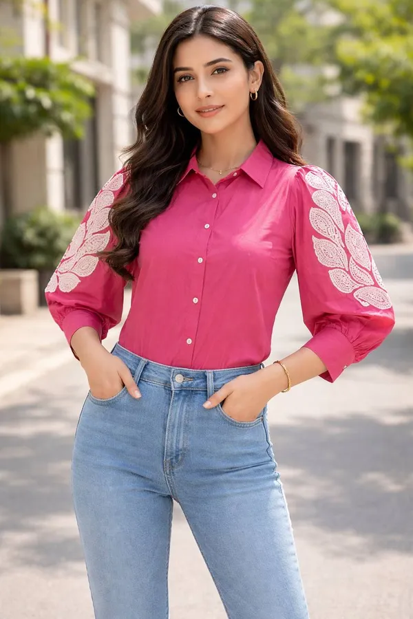 Pink_Cotton_Embroidered_Premium_Shirt_For_Women