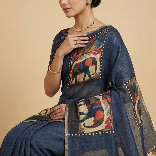 Grey_Cotton_Kalamkari_Print_Saree_For_Women