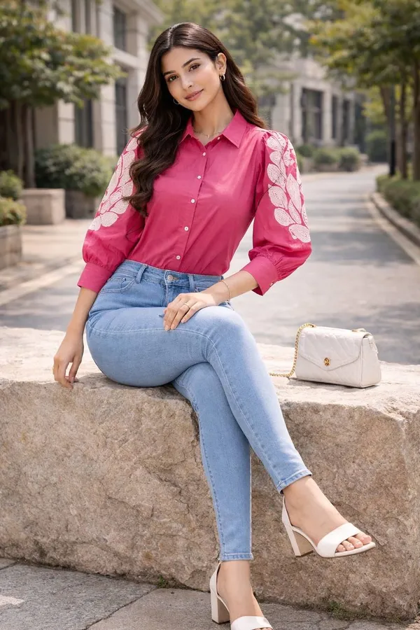 Pink_Cotton_Embroidered_Premium_Shirt_For_Women