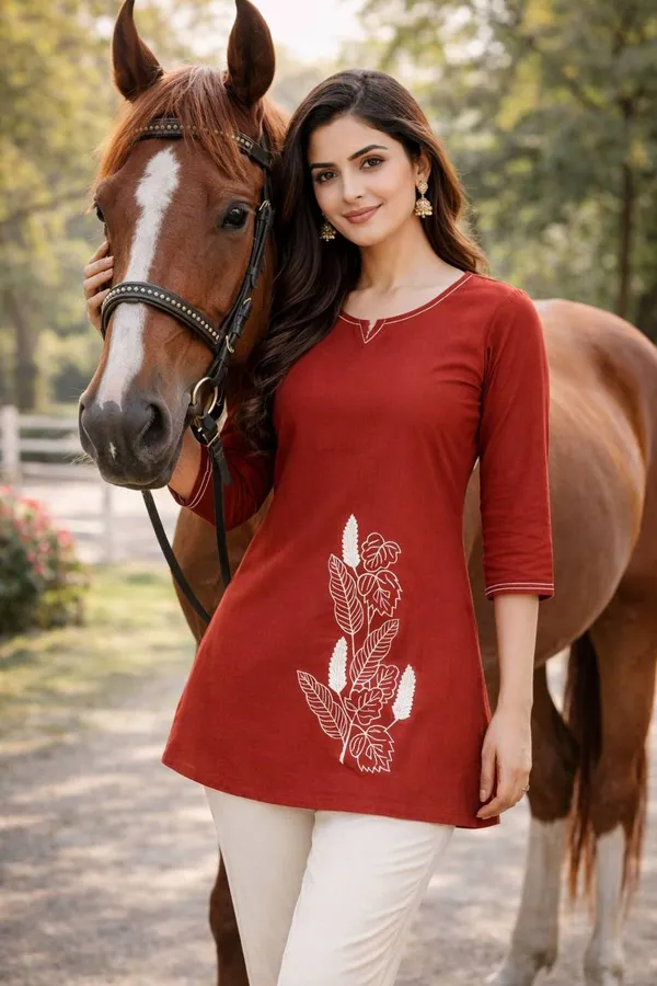 Maroon_Cotton_Embroidered_Tunic_Top_For_Women