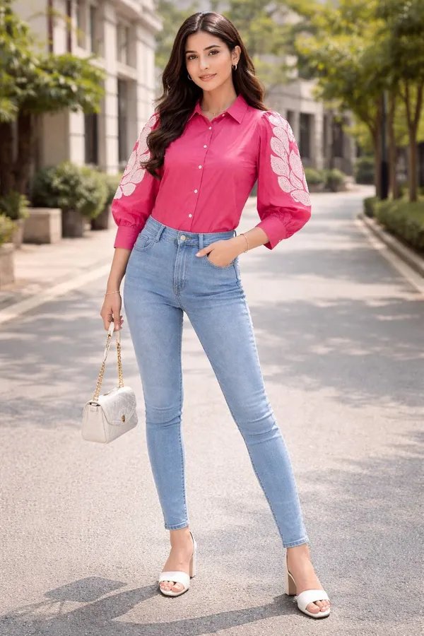 Pink_Cotton_Embroidered_Premium_Shirt_For_Women