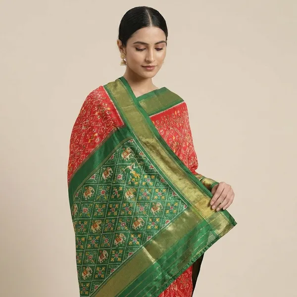 Red_And_Green_Silk_Traditional_Patola_And_Zari_Work_Saree_For_Women