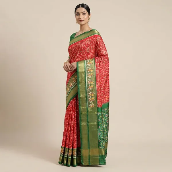 Red_And_Green_Silk_Traditional_Patola_And_Zari_Work_Saree_For_Women
