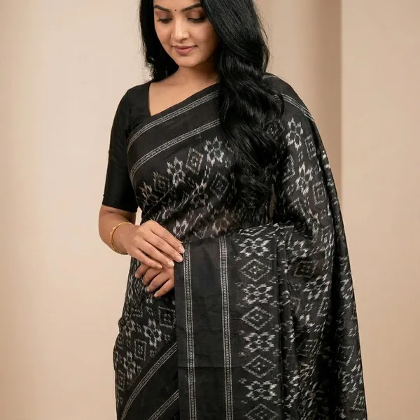 Black_Cotton_Sambalpuri_Ikat_Saree_For_Women