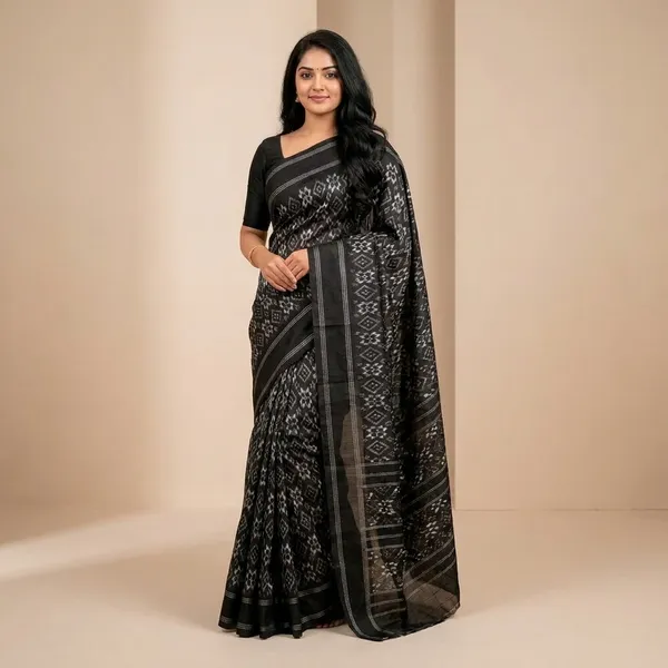 Black_Cotton_Sambalpuri_Ikat_Saree_For_Women