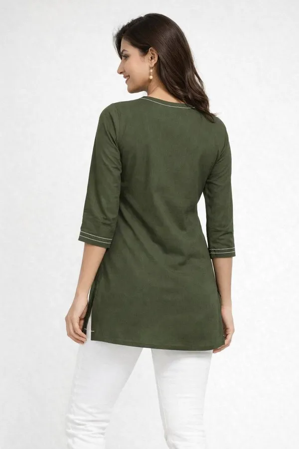 Olive_Green_Cotton_Embroidered_Tunic_Top_For_Women