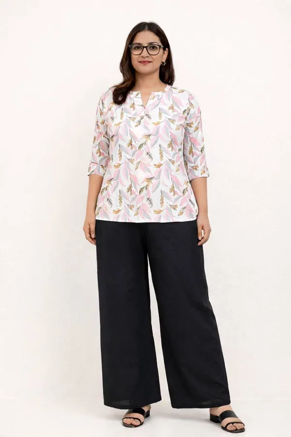 White_And_Black_Rayon_Printed_Top_And_Pants_Set_For_Women