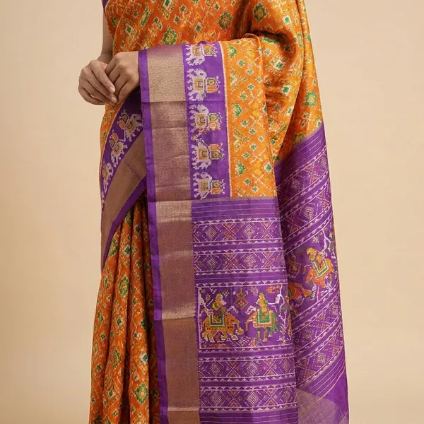 Orange_And_Purple_Silk_And_Zari_Work_Saree_For_Women