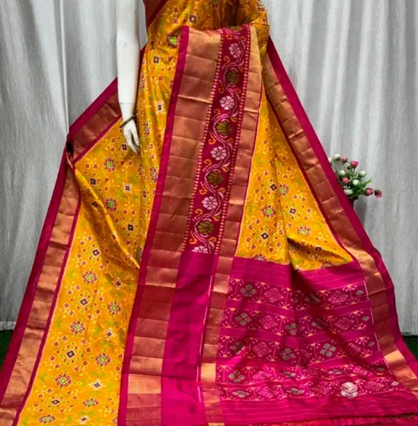 Yellow_And_Pink_Patola_Silk_Saree_For_Women