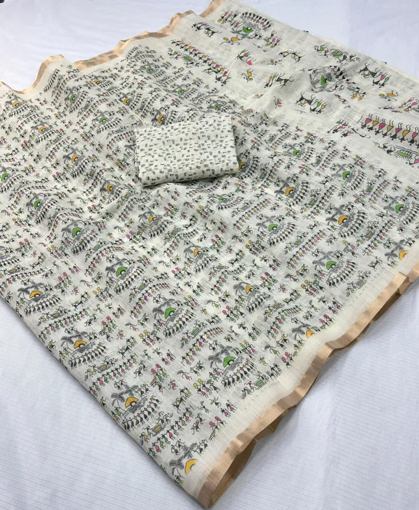 Off_White_Cotton_Warli_Print_Saree_For_Women
