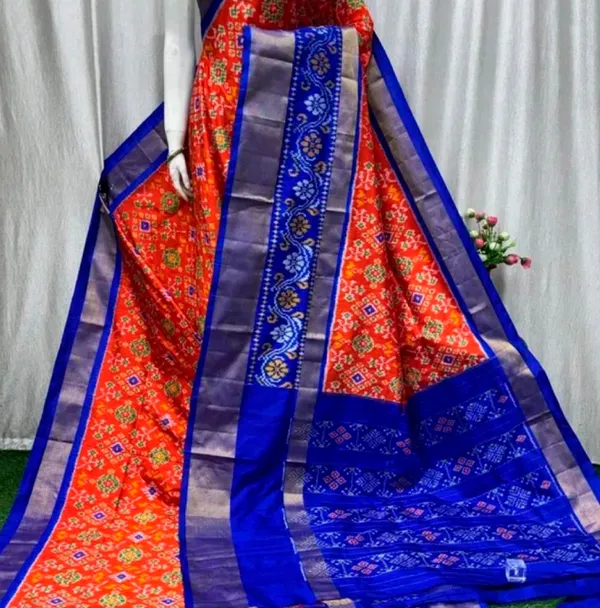 Orange_And_Blue_Traditional_Patola_Silk_Saree_For_Women