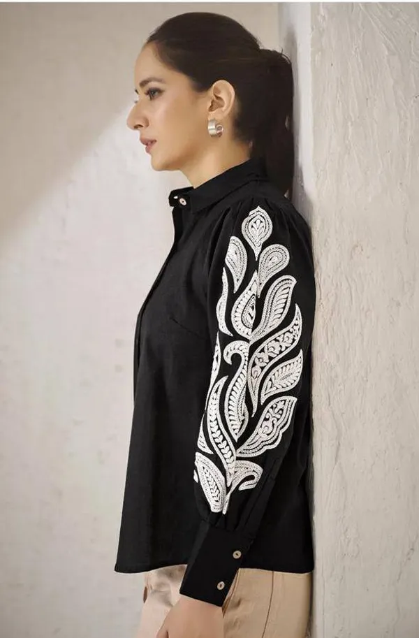 Black_Cotton_Embroidered_Premium_And_Elegant_Shirt_For_Women