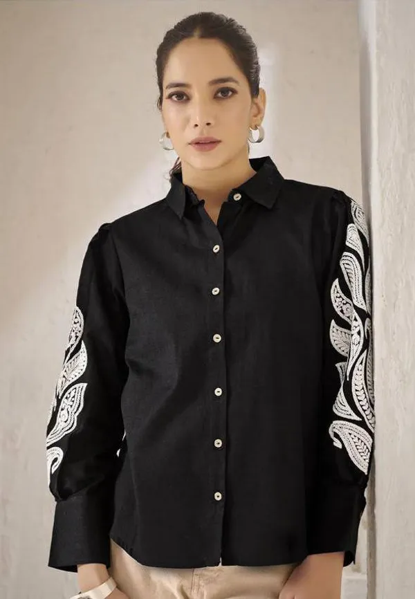 Black_Cotton_Embroidered_Premium_And_Elegant_Shirt_For_Women