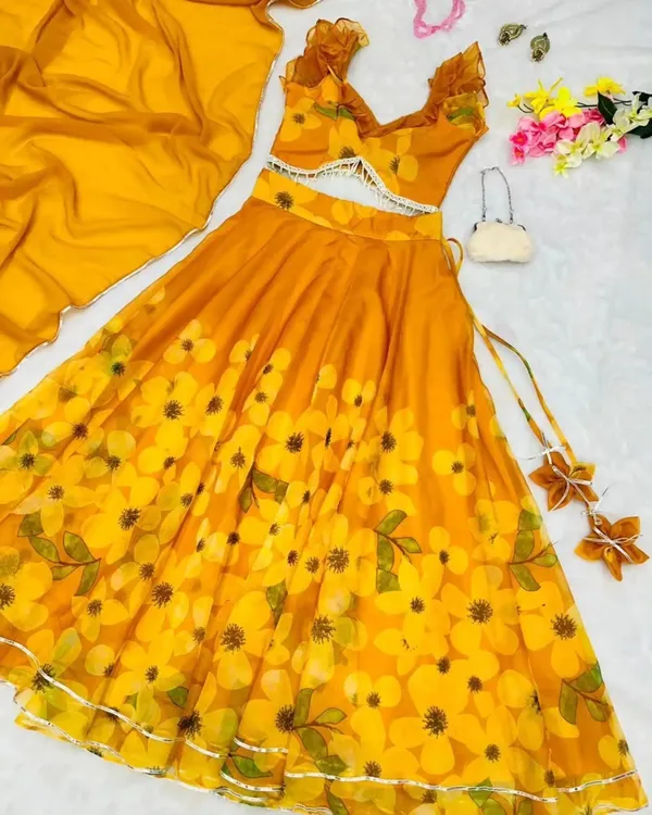 Orange_Floral_Print_Semi_Stitched_Lehenga_Choli_Yellow
