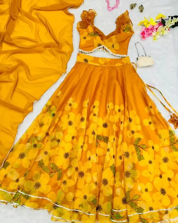 Orange_Floral_Print_Semi_Stitched_Lehenga_Choli_Yellow