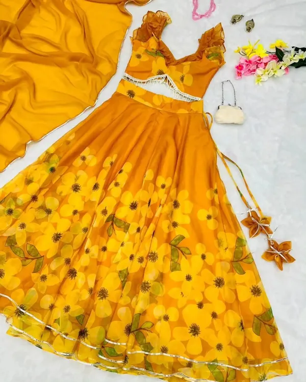 Orange_Floral_Print_Semi_Stitched_Lehenga_Choli_Yellow